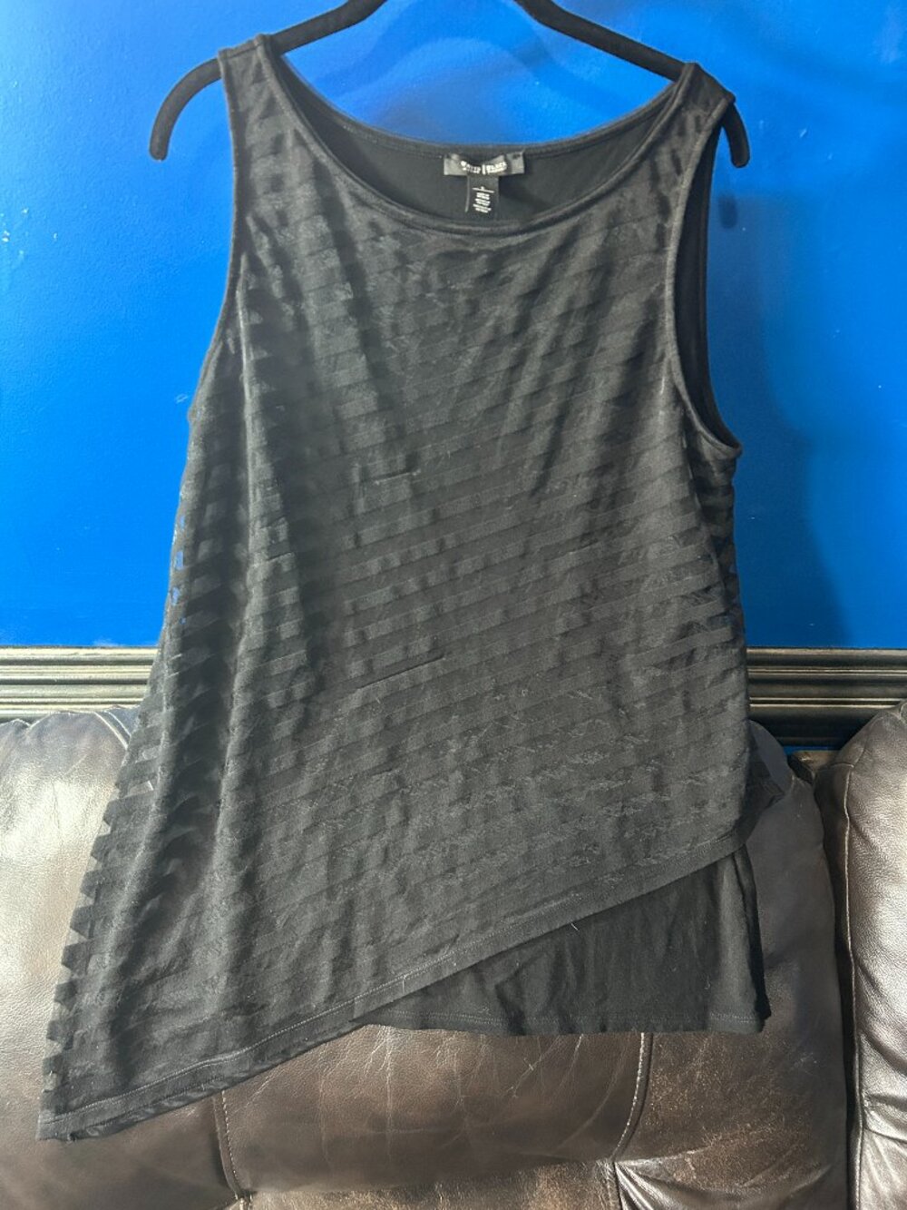 White House Black Market Asymmetrical Pointed Hem Top Stripe Mesh L Avant Garde